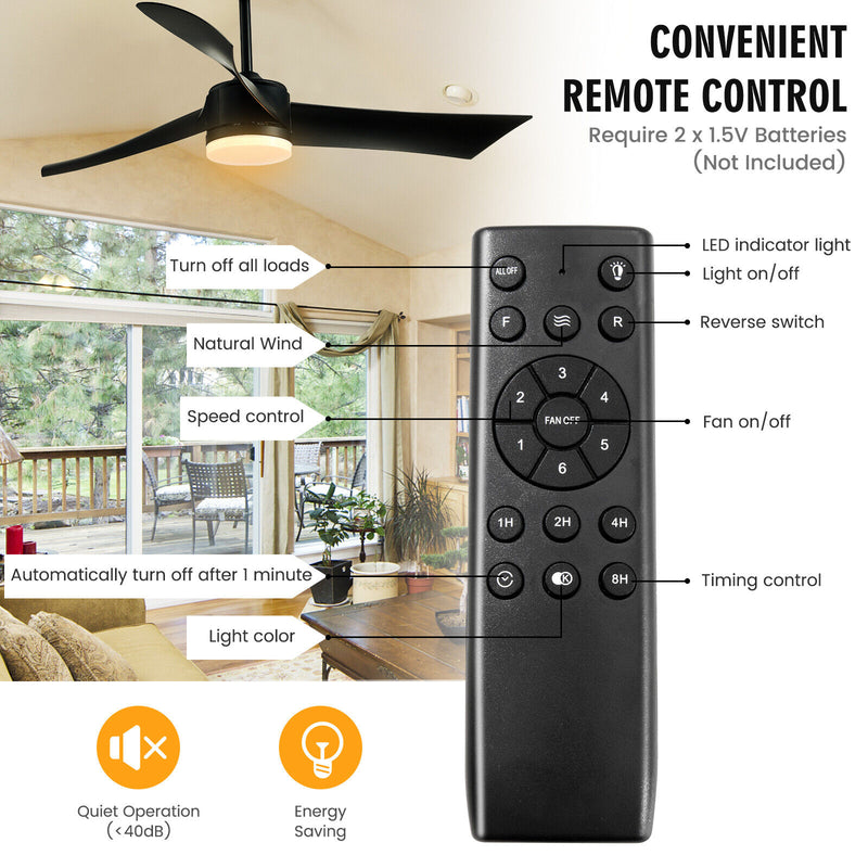 52 Inch Reversible Ceiling Fan with Light-Black