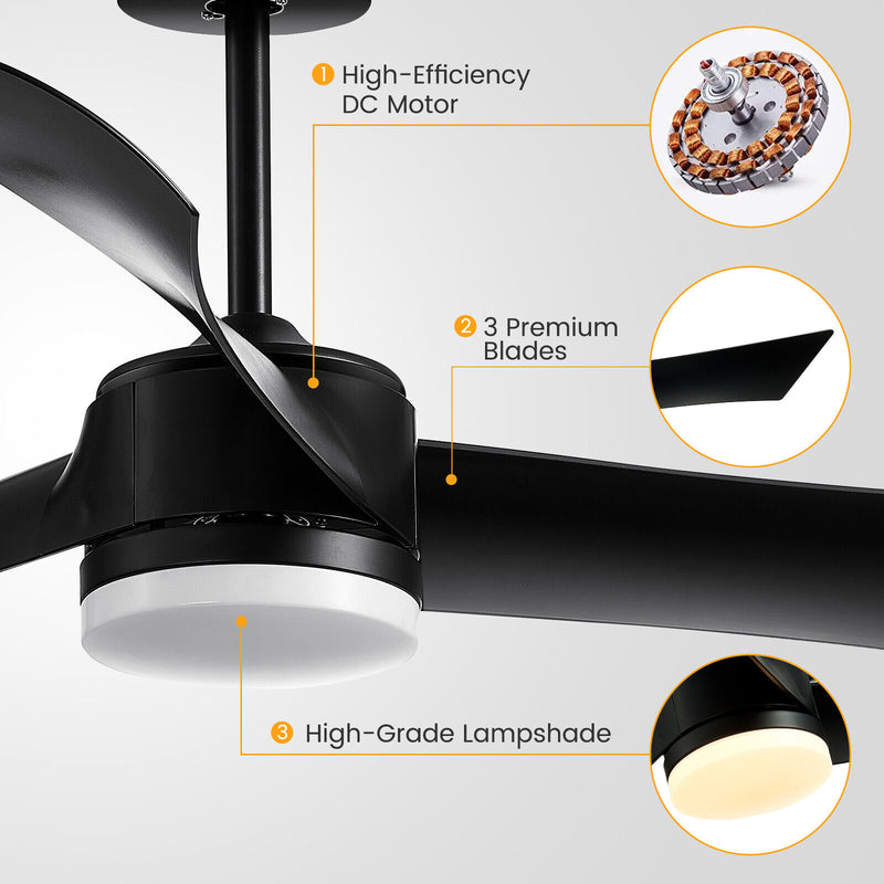 52 Inch Reversible Ceiling Fan with Light-Black