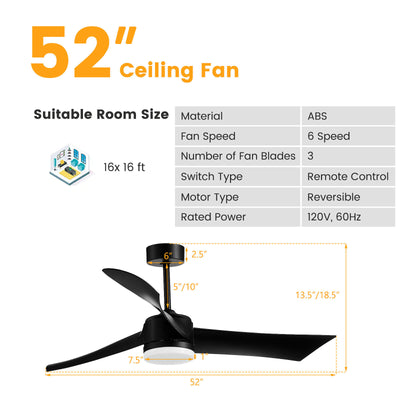 52 Inch Reversible Ceiling Fan with Light-Black