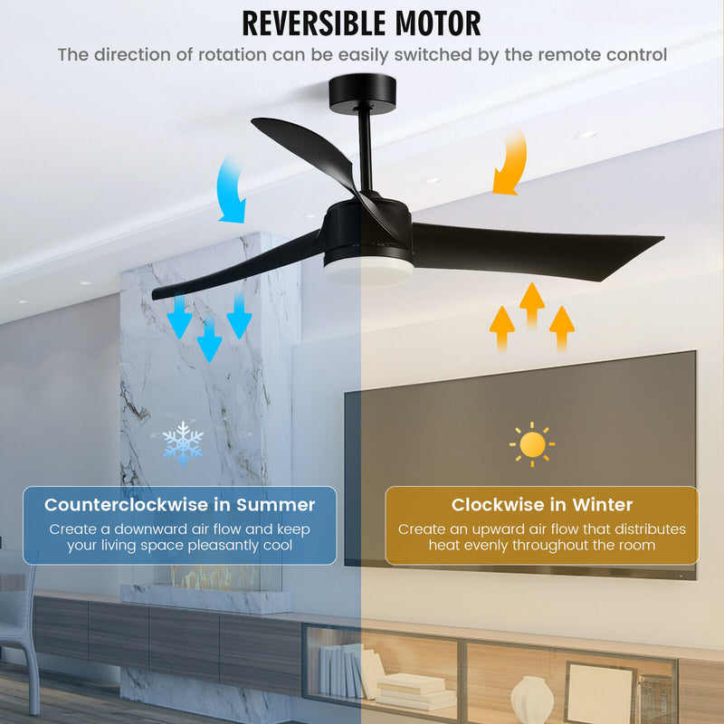 52 Inch Reversible Ceiling Fan with Light-Black