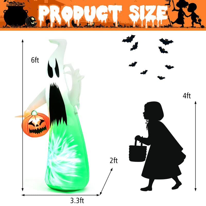 6 Feet Halloween Inflatable Ghost with Built-in LED and Blower