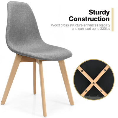 2 Pieces Modern Dining Chair Set with Wood Legs and Fabric Cushion Seat