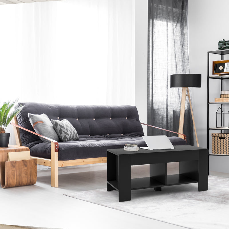 2-tier Wood Coffee Table Sofa Side Table with Storage Shelf-Black