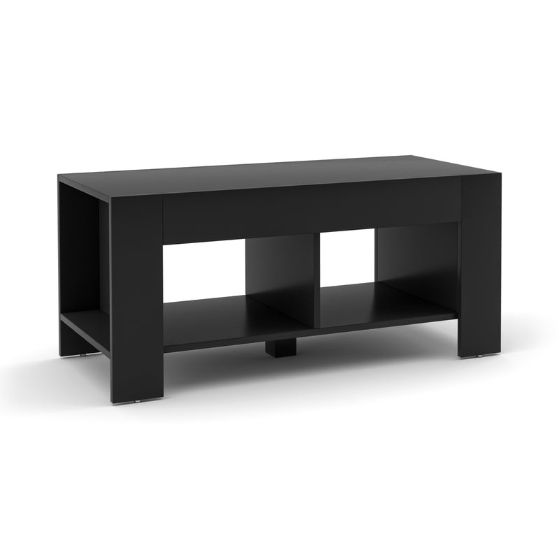 2-tier Wood Coffee Table Sofa Side Table with Storage Shelf-Black