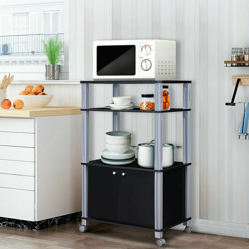 Microwave Rack Stand Rolling Storage Cart-Black