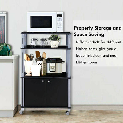 Microwave Rack Stand Rolling Storage Cart-Black