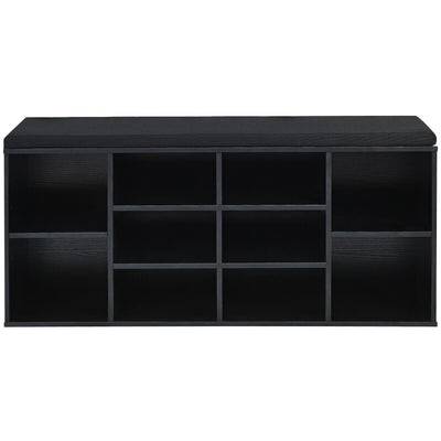 10-Cube Organizer  Entryway Padded Shoe Storage Bench-Black