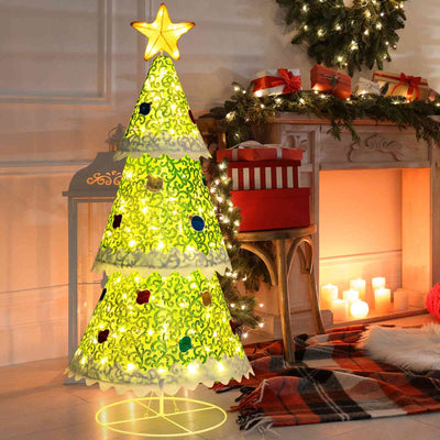 4.6 Feet Pre-Lit Pop-up Christmas Tree with 110 Warm Lights-Green