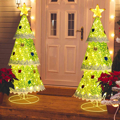 4.6 Feet Pre-Lit Pop-up Christmas Tree with 110 Warm Lights-Green