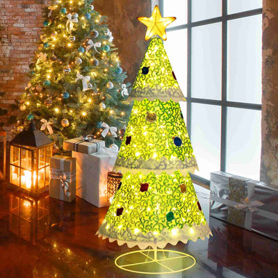 4.6 Feet Pre-Lit Pop-up Christmas Tree with 110 Warm Lights-Green