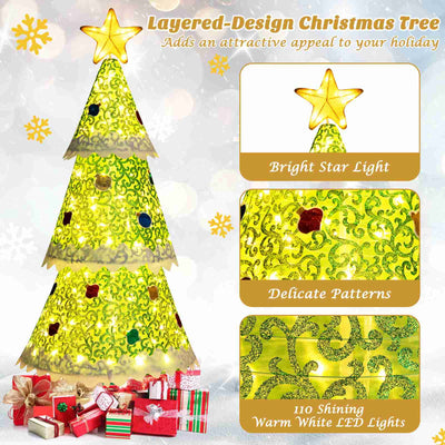 4.6 Feet Pre-Lit Pop-up Christmas Tree with 110 Warm Lights-Green