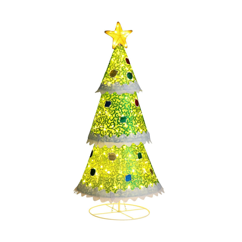 4.6 Feet Pre-Lit Pop-up Christmas Tree with 110 Warm Lights-Green