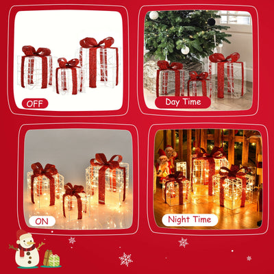 3 Pieces Christmas Lighted Gift Boxes Decorations with 60 LED Lights for Indoor and Outdoor