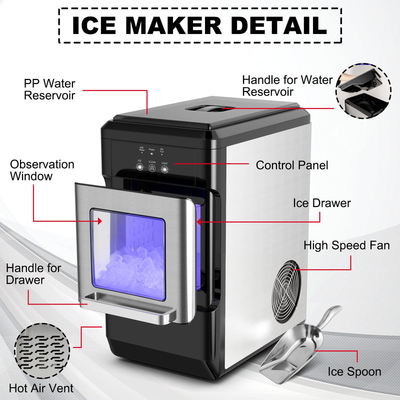 Ice Maker Countertop 44lbs Per Day with Ice Shovel and Self-Cleaning-Black