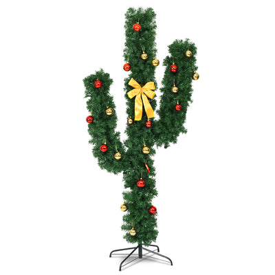 7 Feet Artificial Cactus PVC Christmas Tree with LED Lights and Ball Ornaments-7 ft