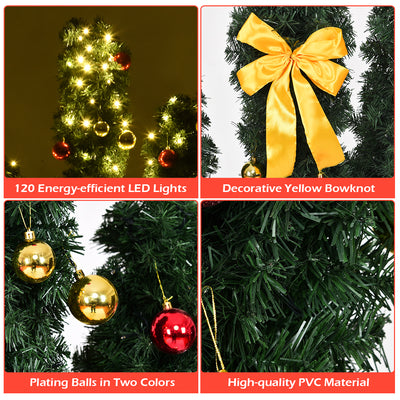 6 Feet Artificial Cactus PVC Christmas Tree with LED Lights and Ball Ornaments-6 ft