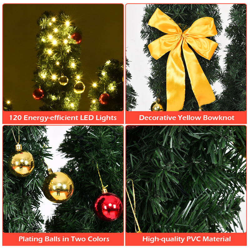 6 Feet Artificial Cactus PVC Christmas Tree with LED Lights and Ball Ornaments-6 ft