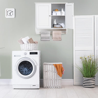 Wall Mounted Bathroom Storage Medicine Cabinet with Towel Bar-White