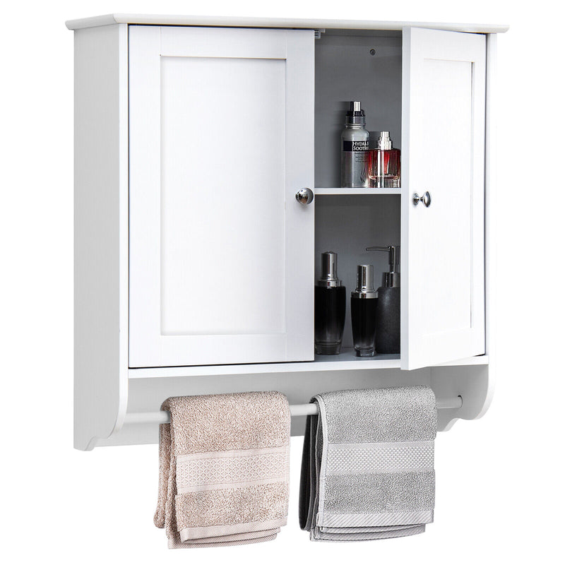 Wall Mounted Bathroom Storage Medicine Cabinet with Towel Bar-White