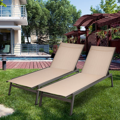 Outdoor Reclining Chaise Lounge Chair with 6-Position Adjustable Back-Brown