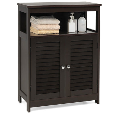 Wood Freestanding Bathroom Storage Cabinet with Double Shutter Door-Brown