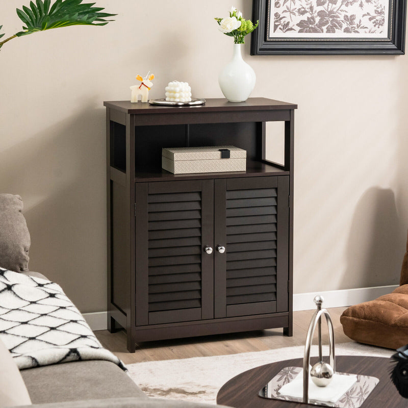 Wood Freestanding Bathroom Storage Cabinet with Double Shutter Door-Brown