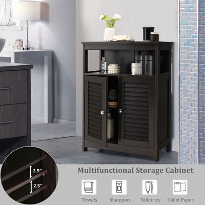 Wood Freestanding Bathroom Storage Cabinet with Double Shutter Door-Brown