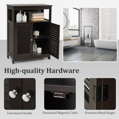 Wood Freestanding Bathroom Storage Cabinet with Double Shutter Door-Brown