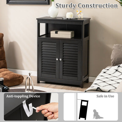 Wood Freestanding Bathroom Storage Cabinet with Double Shutter Door-Black