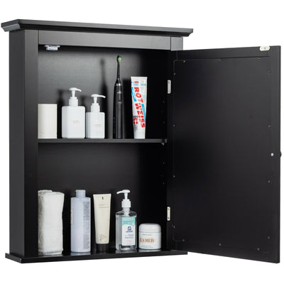 Wall Mounted Bathroom Mirror Cabinet with 5-level Height-adjustable Shelf-Black