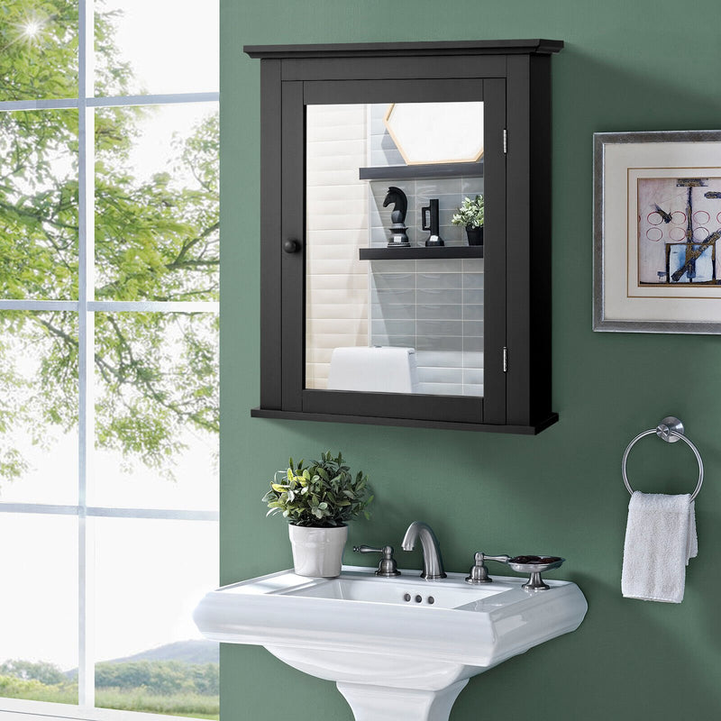 Wall Mounted Bathroom Mirror Cabinet with 5-level Height-adjustable Shelf-Black