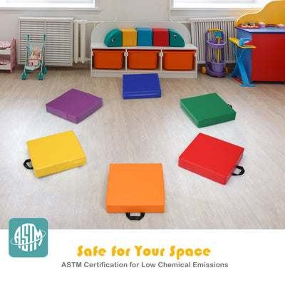 6 Piece 15 Inche Square Toddler Floor Cushions Flexible Soft Foam Seating with Handles-Color