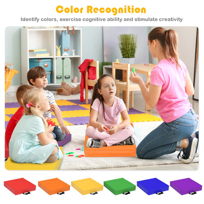 6 Piece 15 Inche Square Toddler Floor Cushions Flexible Soft Foam Seating with Handles-Color