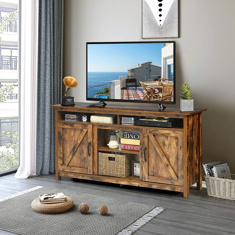 60”Industrial TV Stand Entertainment Center with Shelve and Cabinet-Brown