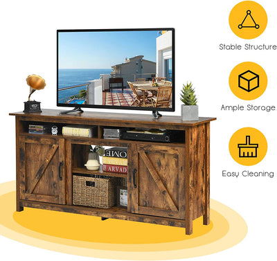 60”Industrial TV Stand Entertainment Center with Shelve and Cabinet-Brown