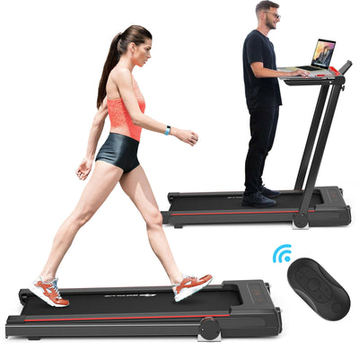 3-in-1 Folding Treadmill with Large Desk and LCD Display-Black