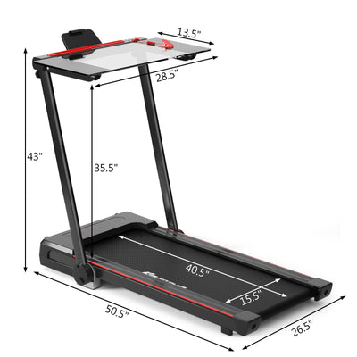 3-in-1 Folding Treadmill with Large Desk and LCD Display-Black