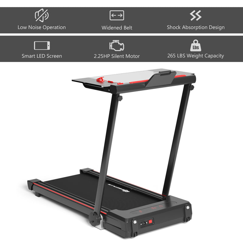 3-in-1 Folding Treadmill with Large Desk and LCD Display-Black