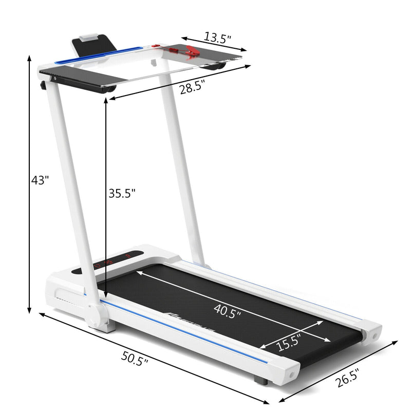 2.25HP 3-in-1 Folding Treadmill with Table Speaker Remote Control-White