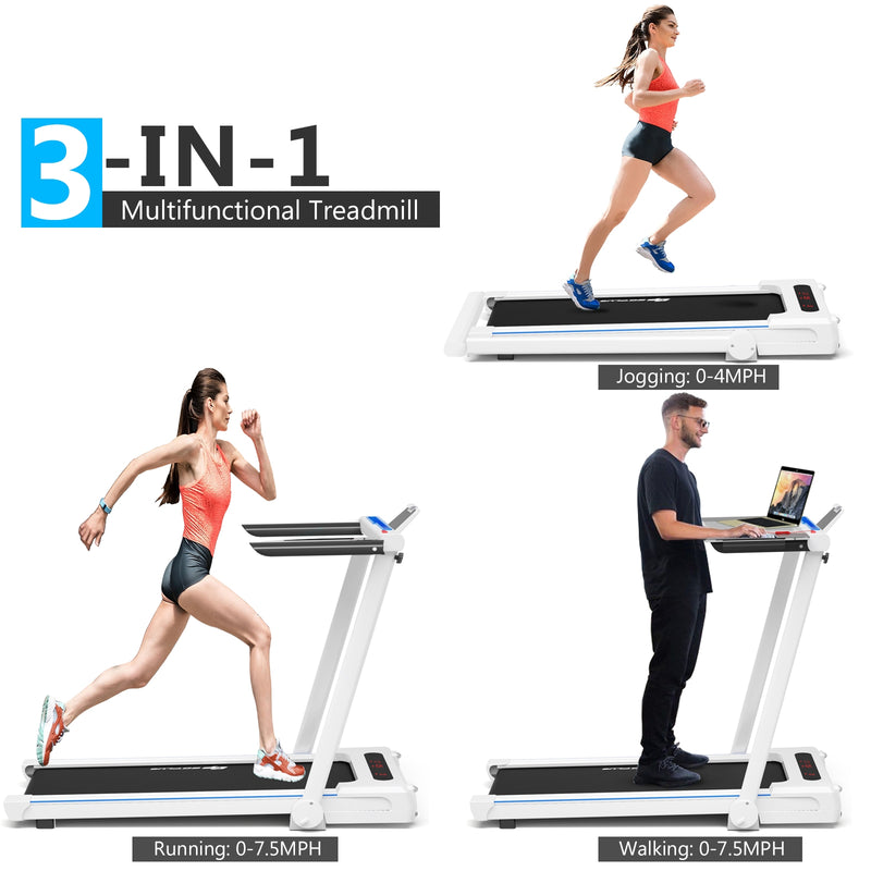 2.25HP 3-in-1 Folding Treadmill with Table Speaker Remote Control-White