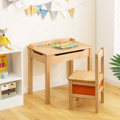 Wood Activity Kids Table and Chair Set with Storage Space-Natural