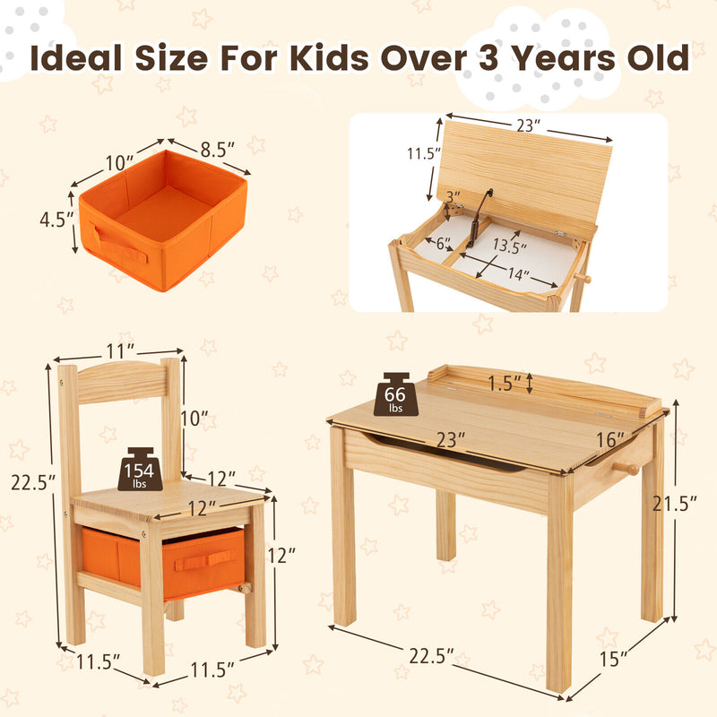 Wood Activity Kids Table and Chair Set with Storage Space-Natural