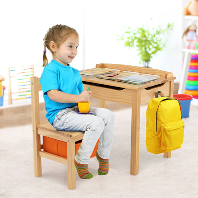 Wood Activity Kids Table and Chair Set with Storage Space-Natural