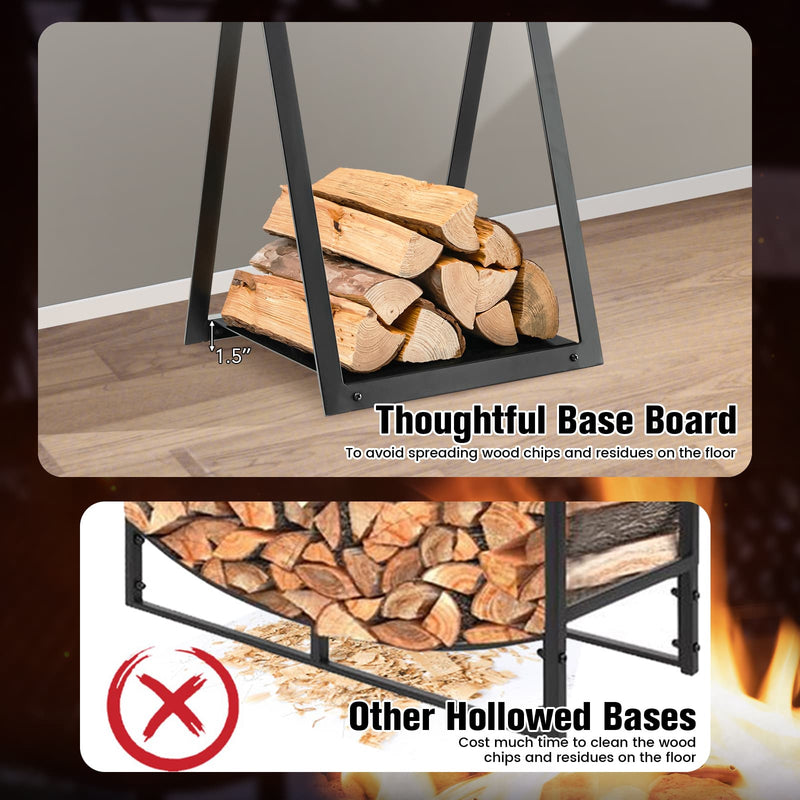 Triangle Firewood Rack with Raised Base for Fireplace Fire Pit-Black