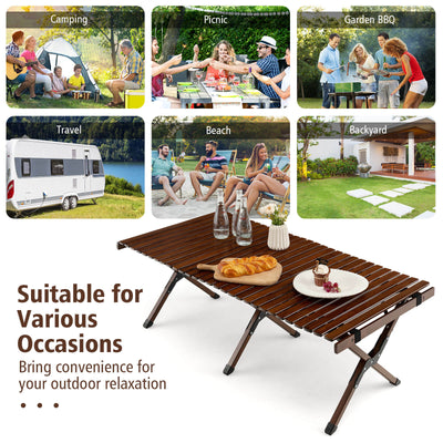 Portable Picnic Table with Carry Bag for Camping and BBQ-Brown