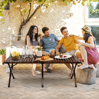 Portable Picnic Table with Carry Bag for Camping and BBQ-Brown