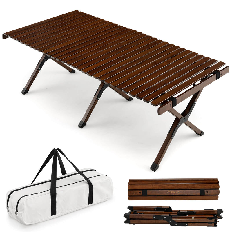 Portable Picnic Table with Carry Bag for Camping and BBQ-Brown