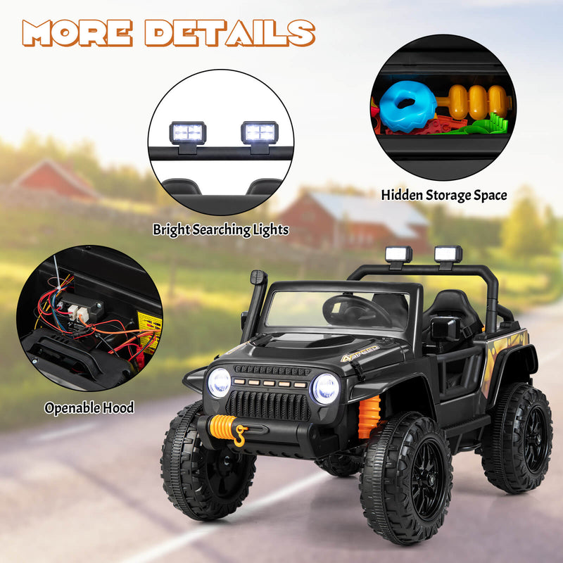 12V Ride on Truck with Parent Remote Control and LED Lights-Black