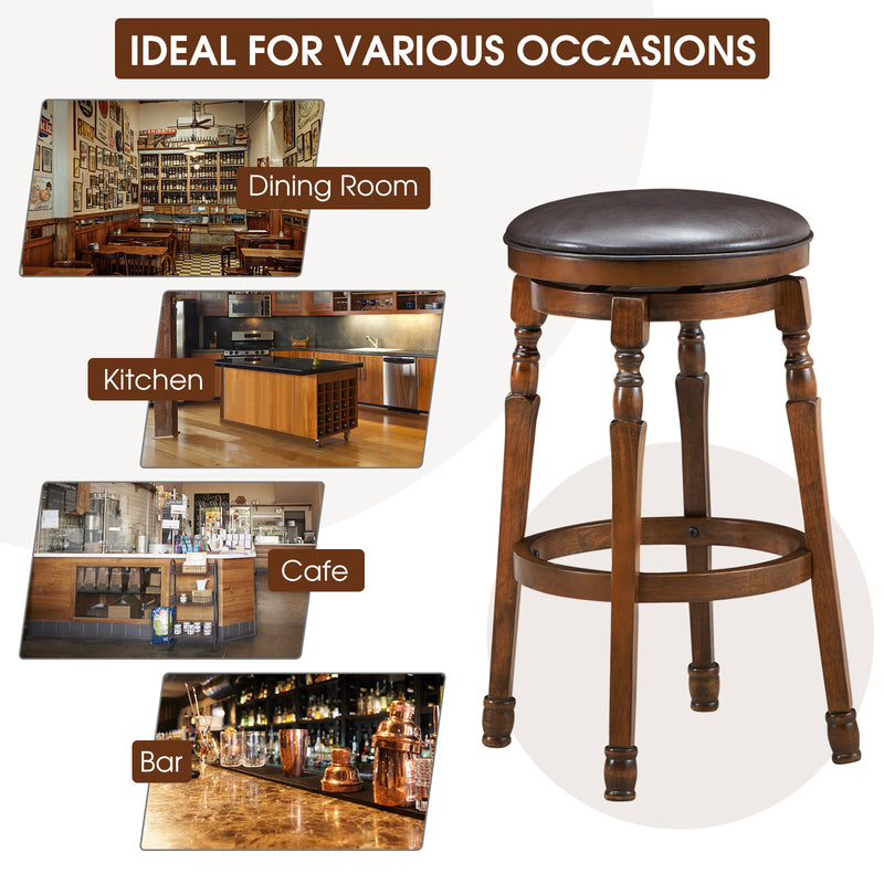 Set of 2 29-Inch Swivel Leather Padded Dining Bar Stools