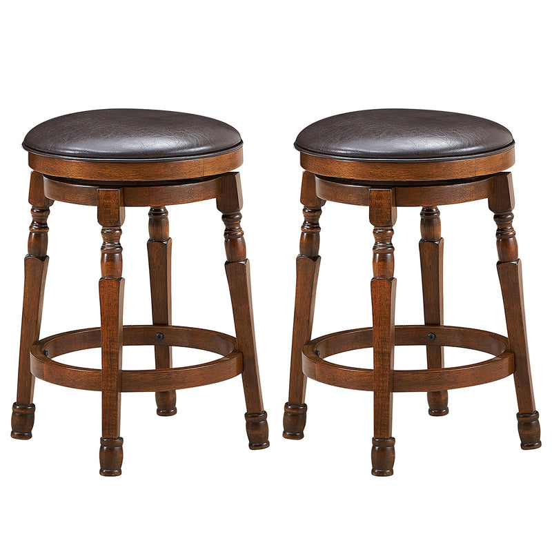 Set of 2 24-Inch Swivel Leather Padded Bar Dining Stools